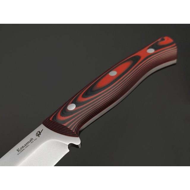 Платонов Д.Г. нож кованый Тигр ЦМ сталь Х12МФ, рукоять G10 black & red