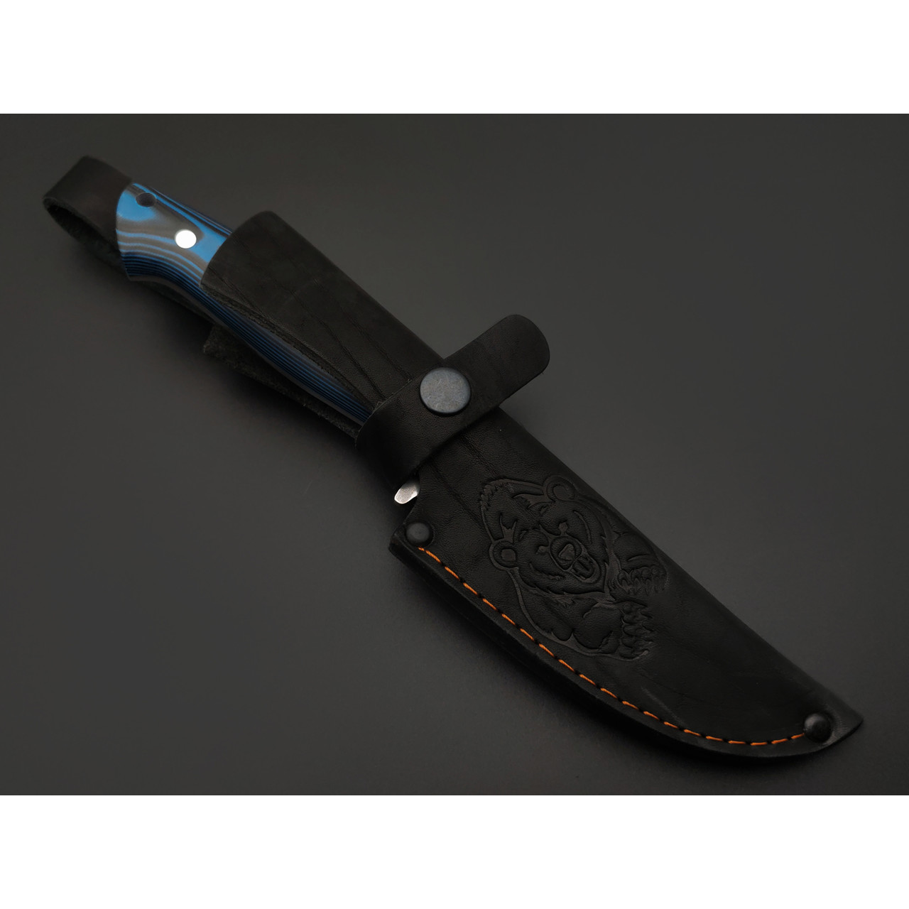 Платонов Д.Г. нож кованый Скинер ЦМ сталь Х12МФ, рукоять G10 black & blue