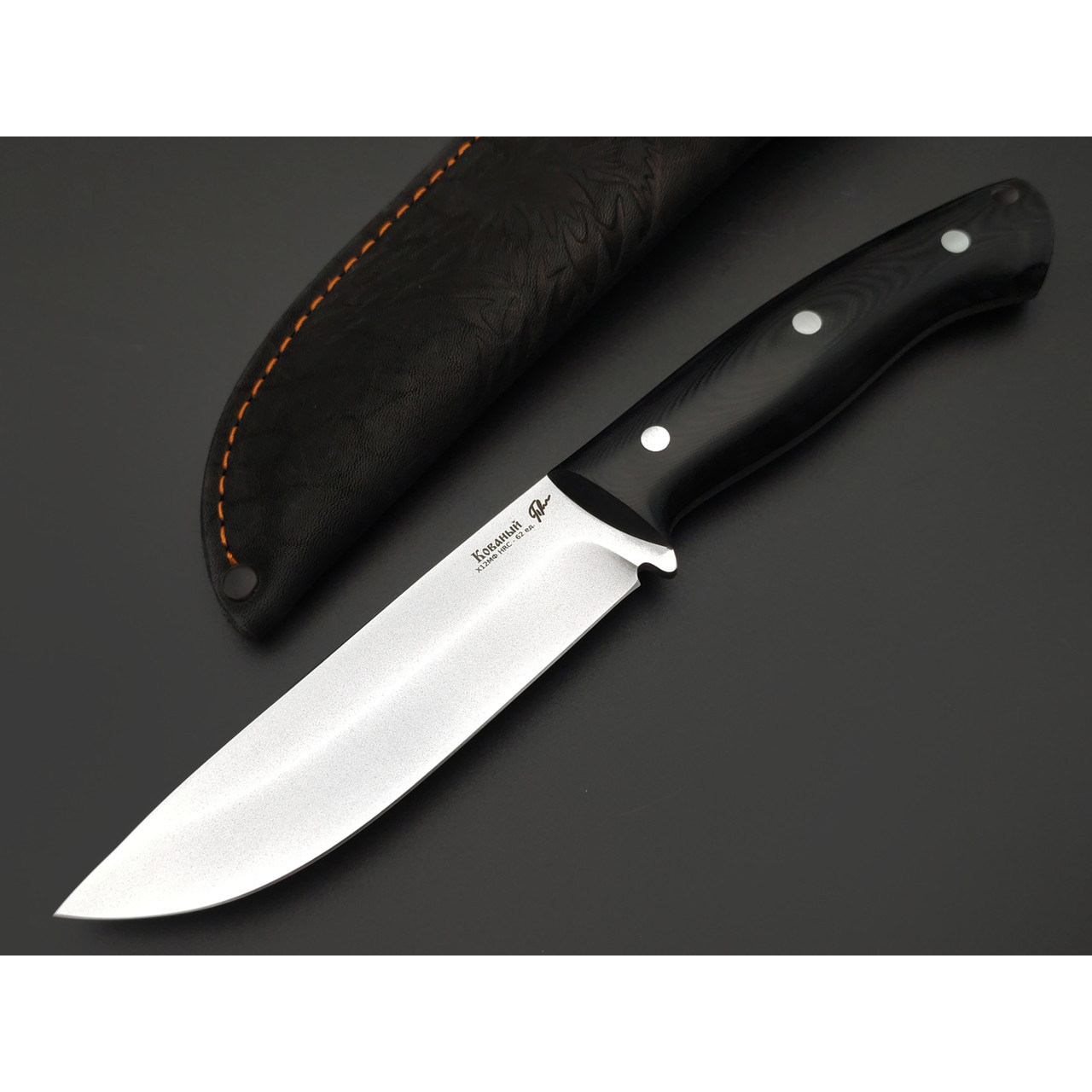 Платонов Д.Г. нож кованый Тигр ЦМ сталь Х12МФ, рукоять G10 black