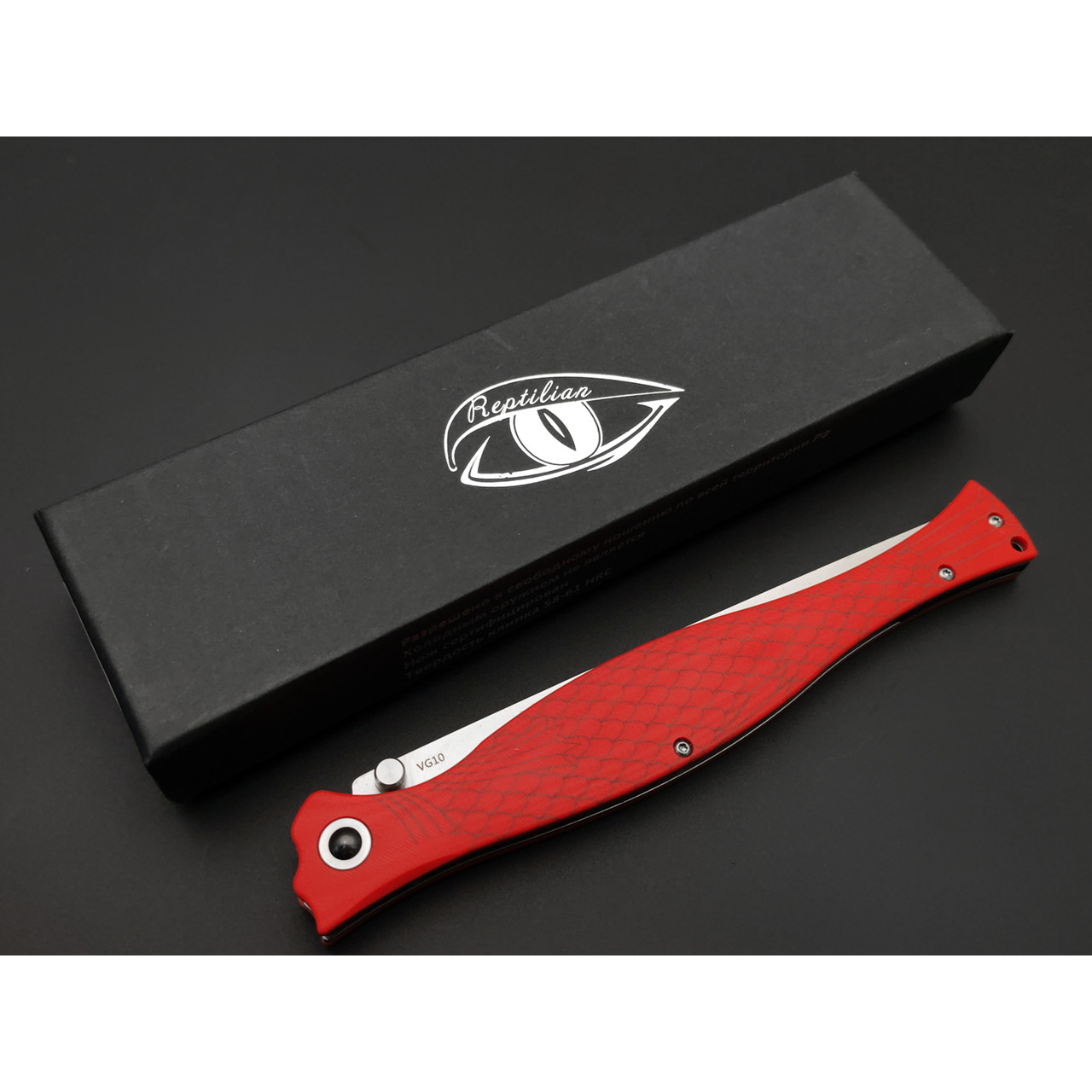 Reptilian складной филейный нож Лаврак сталь VG-10 satin, рукоять G10 red