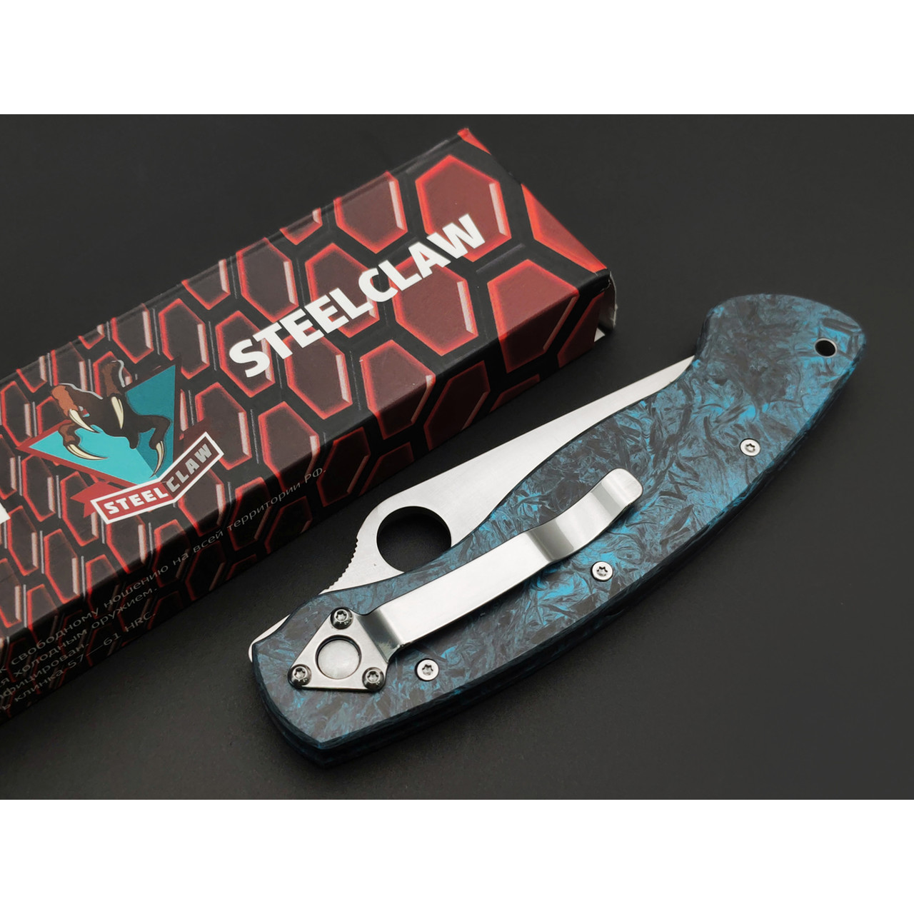 Steelclaw складной нож Боец-3 Limited сталь M390 satin, рукоять Carbon fiber black & blue