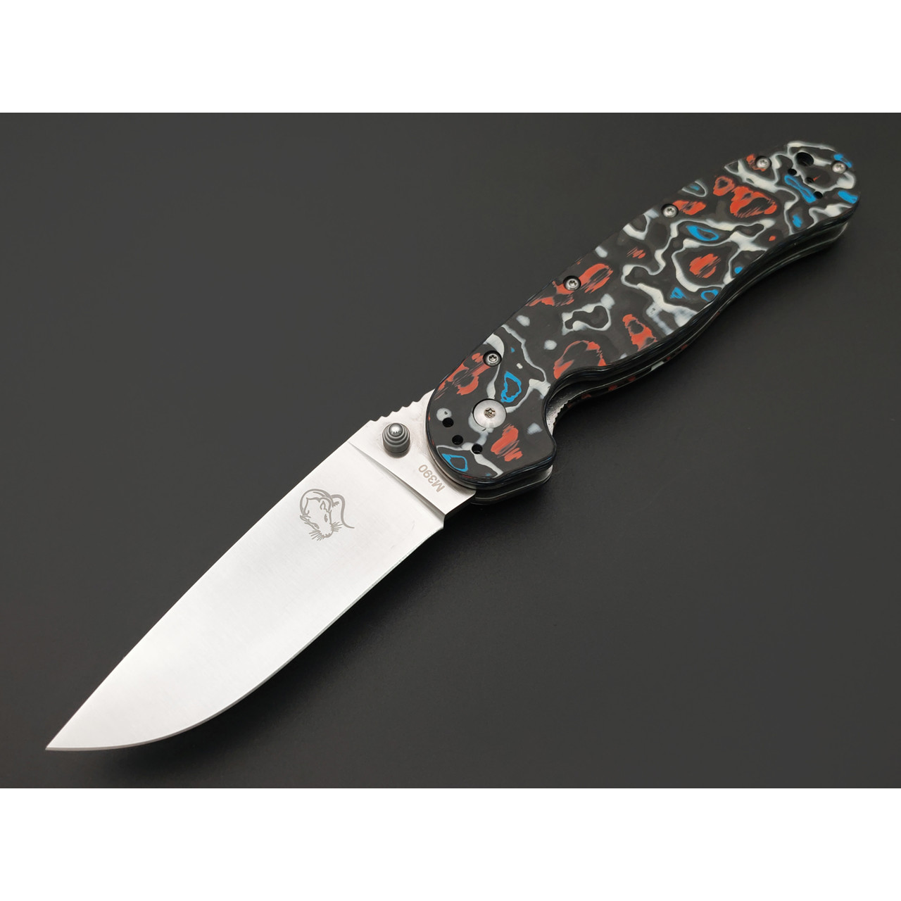 Steelclaw складной нож Крыса Limited сталь M390 satin, рукоять Carbon fiber chaotic red & blue