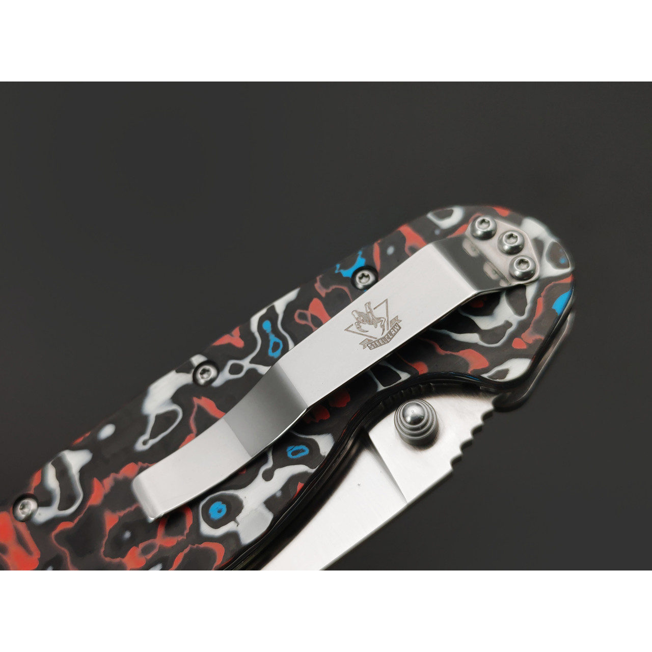 Steelclaw складной нож Крыса Limited сталь M390 satin, рукоять Carbon fiber chaotic red & blue