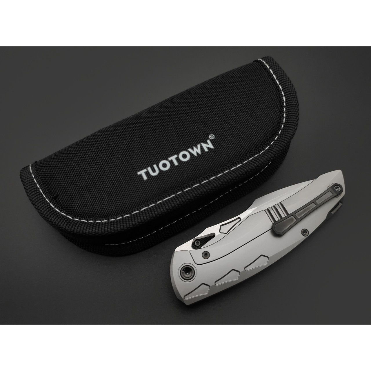 TuoTown складной нож Krotos TKT-NS сталь T14N стоунвош, рукоять Titanium TC4 grey