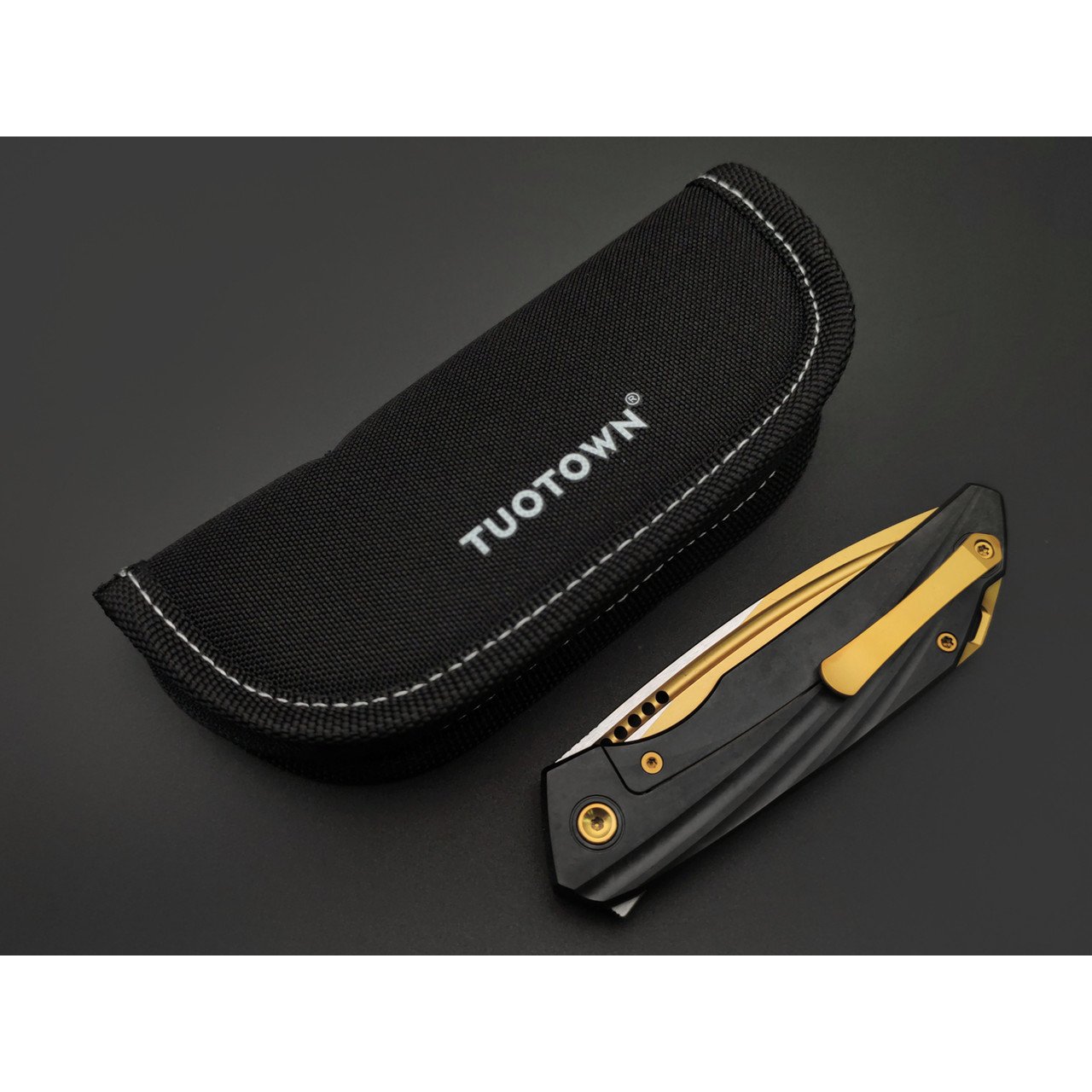 TuoTown складной нож RT-Stinger TRS-NDG сталь T14N Gold PVD, рукоять Crystal Ti DLC black