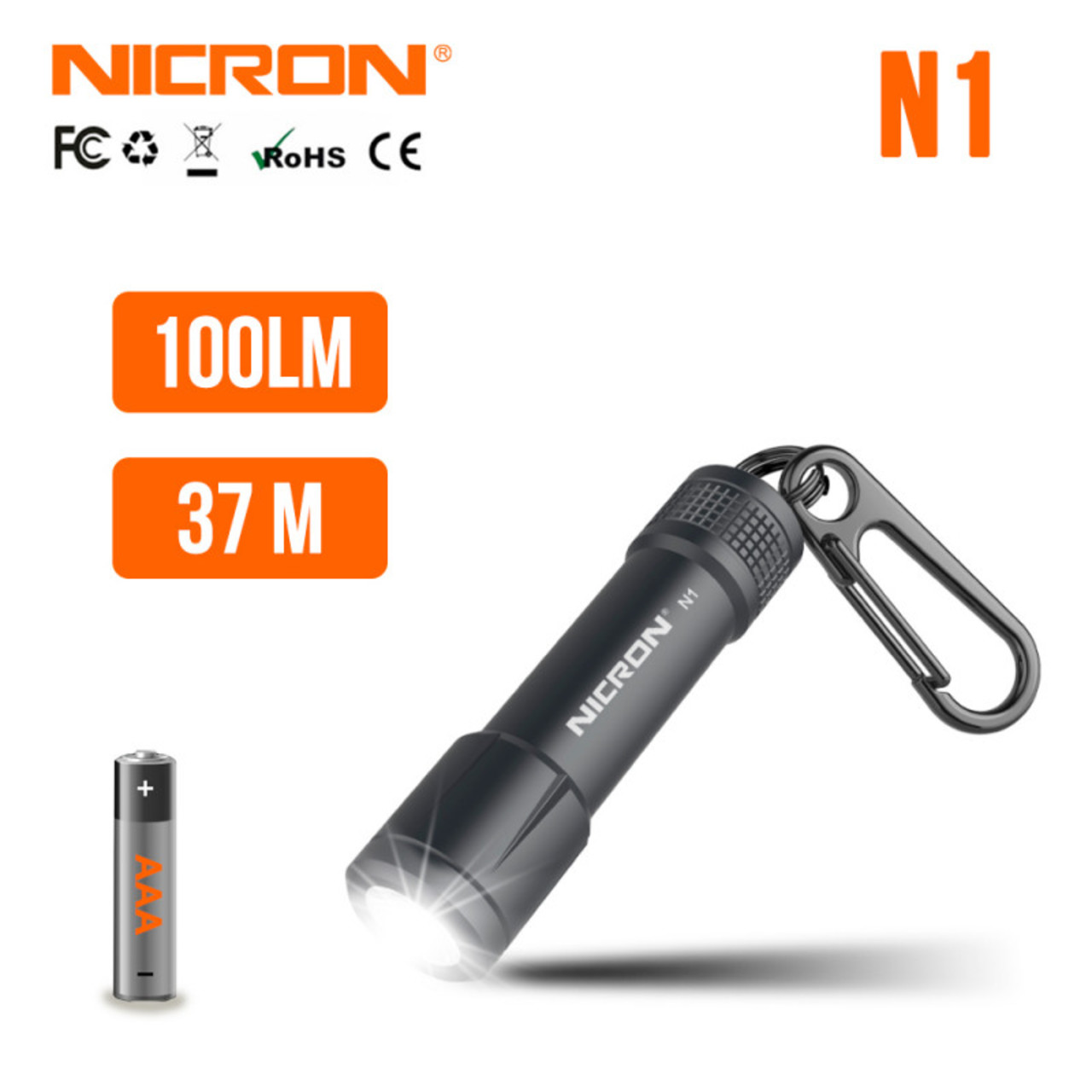 NICRON светодиодный фонарик брелок N1 Green 100LM IPX7