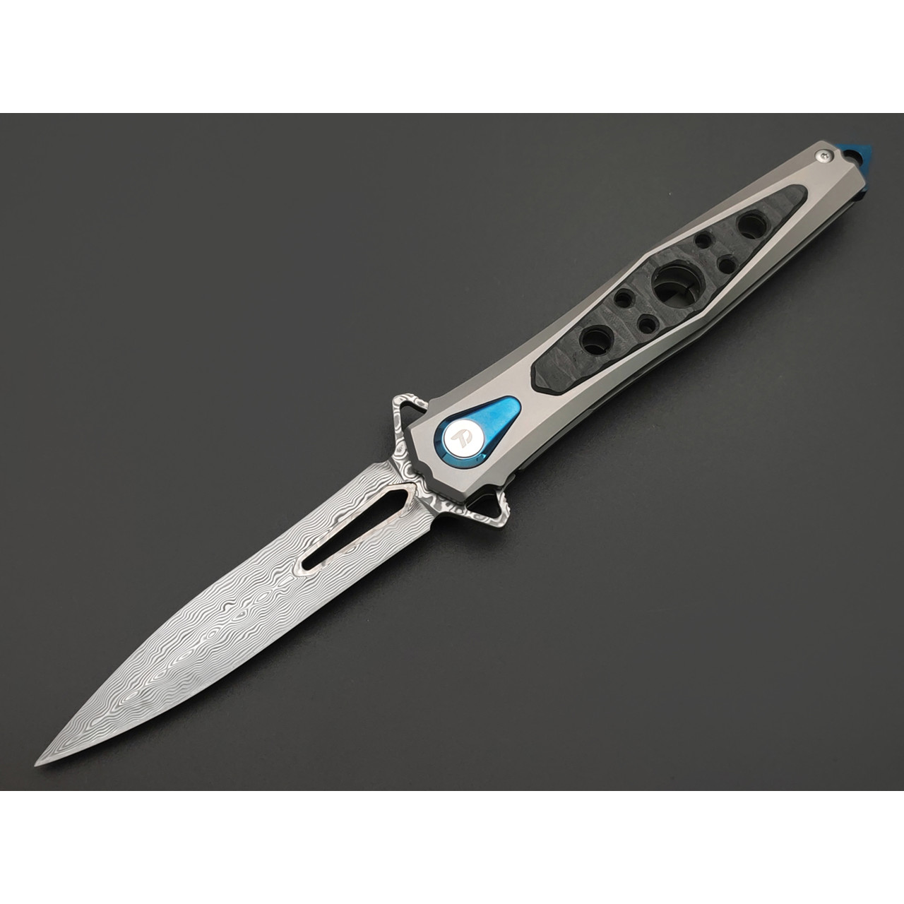 Dr.Tech складной нож Estrel D7392TG сталь Damascus, рукоять Titanium TC4 gray, carbon fiber