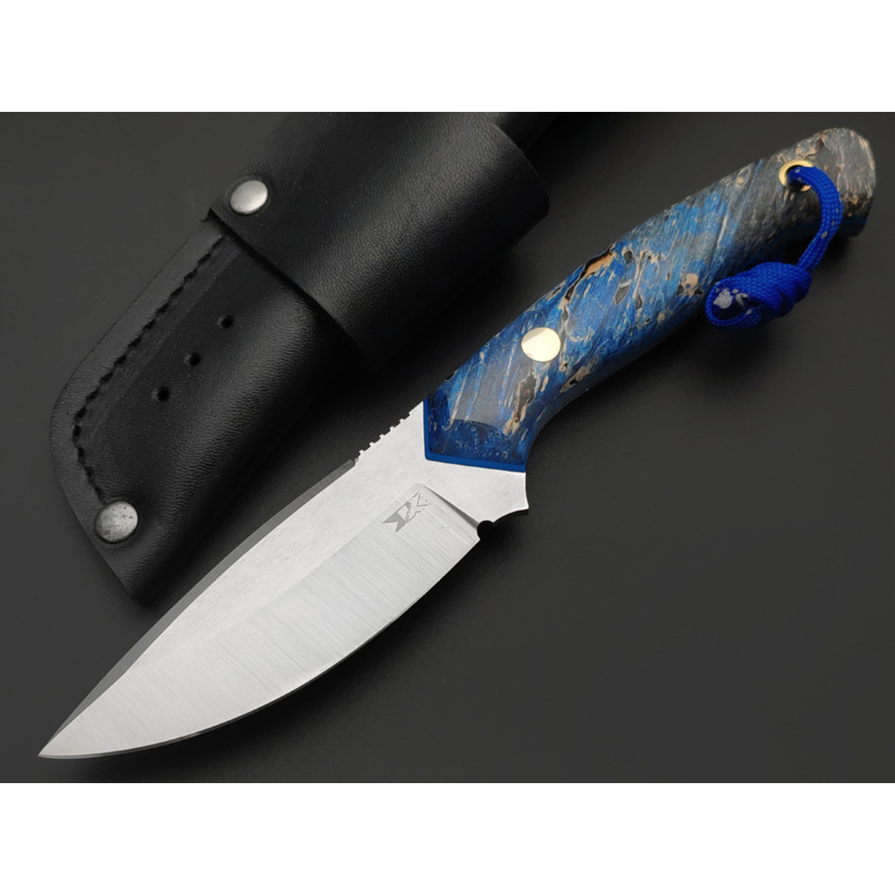 7 ножей нож Пиранья сталь VG-10 satin, рукоять стаб. Кап клёна синий, G10 blue, латунь