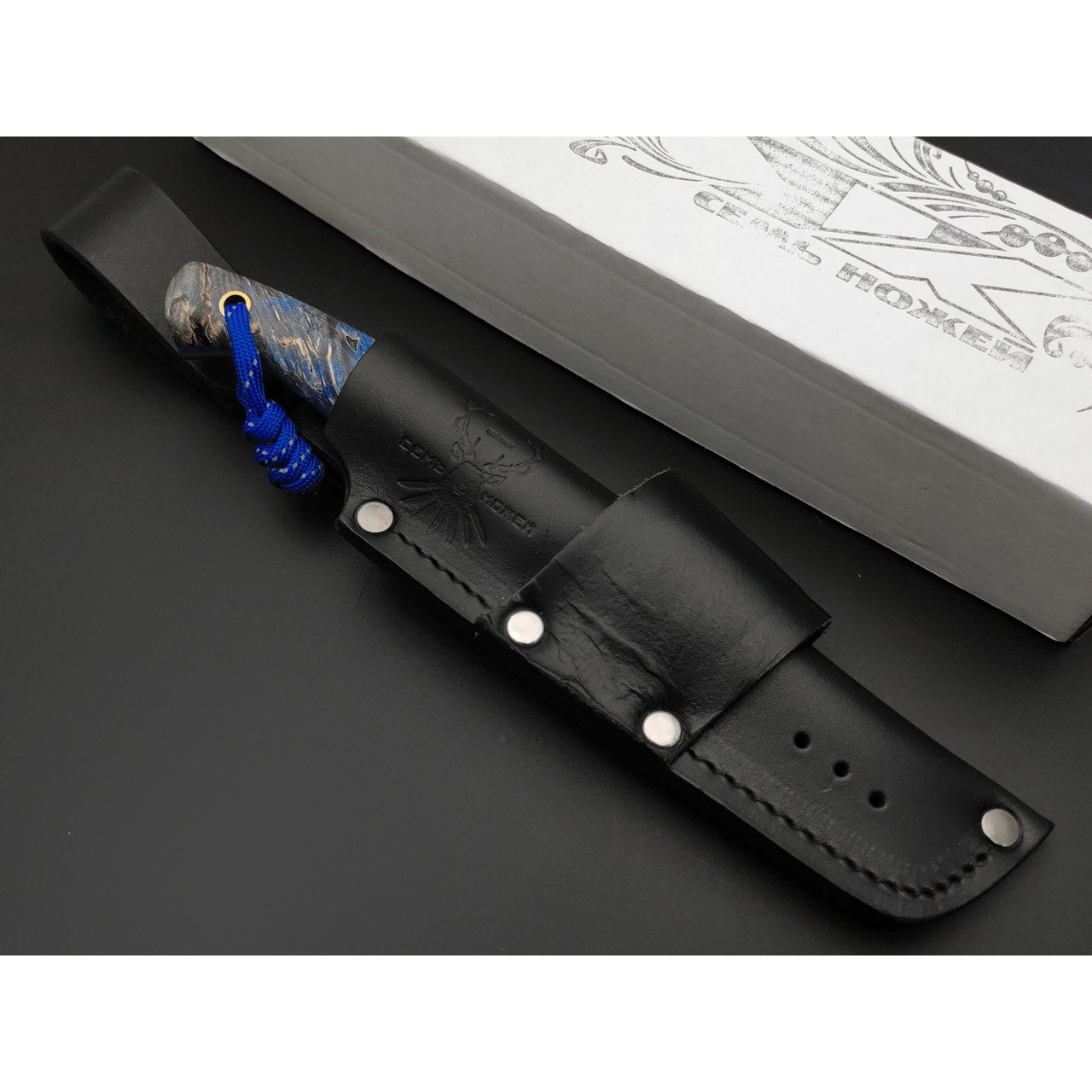 7 ножей нож Пиранья сталь VG-10 satin, рукоять стаб. Кап клёна синий, G10 blue, латунь