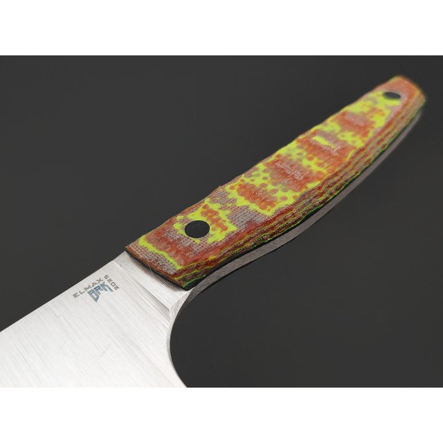 BRK нож Nakiri Bocho 19 см сталь ELMAX satin, рукоять Micarta red & yellow, пины карбон