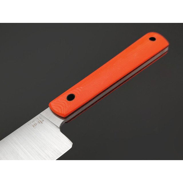 BRK нож Kiritsuke 19.5 см сталь ELMAX satin, рукоять Micarta neon orange, пины карбон