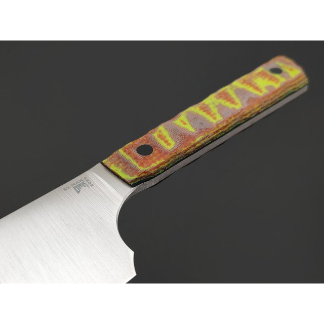 BRK нож Nakiri 13 см сталь ELMAX satin, рукоять Micarta red & yellow, пины карбон