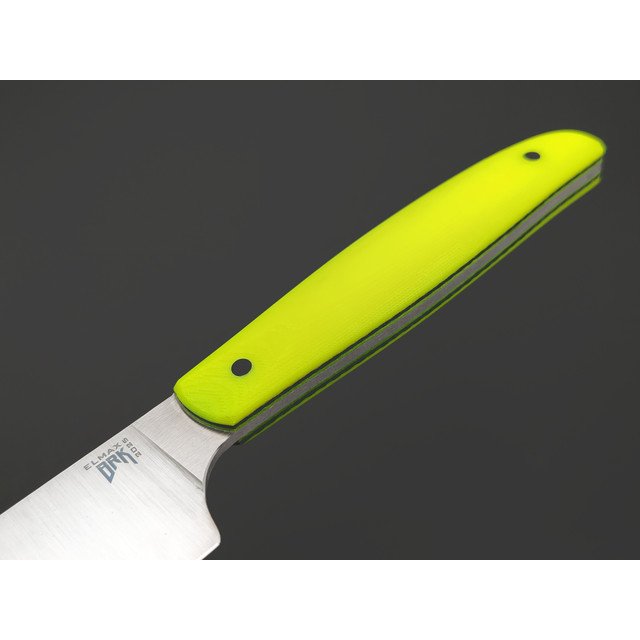 BRK нож Су-Шеф 15 см сталь ELMAX satin, рукоять Micarta neon yellow, пины карбон