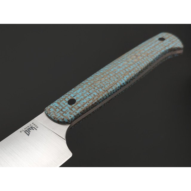 BRK нож Су-Шеф 15 см сталь ELMAX satin, рукоять Micarta cian, пины карбон