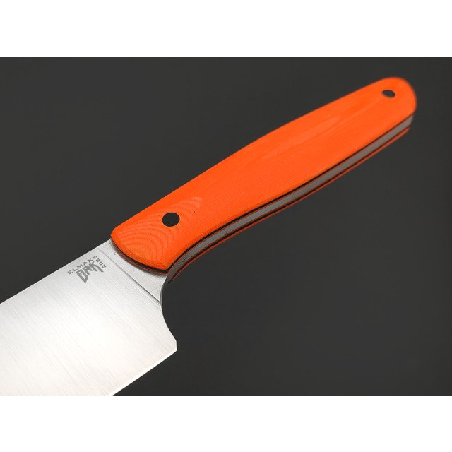 BRK нож Santoku 13.5 см сталь ELMAX satin, рукоять Micarta neon orange, пины карбон