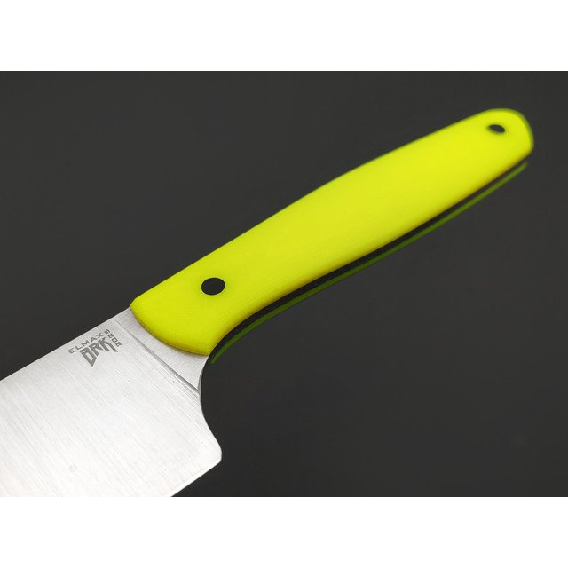 BRK нож Santoku 13.5 см сталь ELMAX satin, рукоять Micarta neon yellow, пины карбон