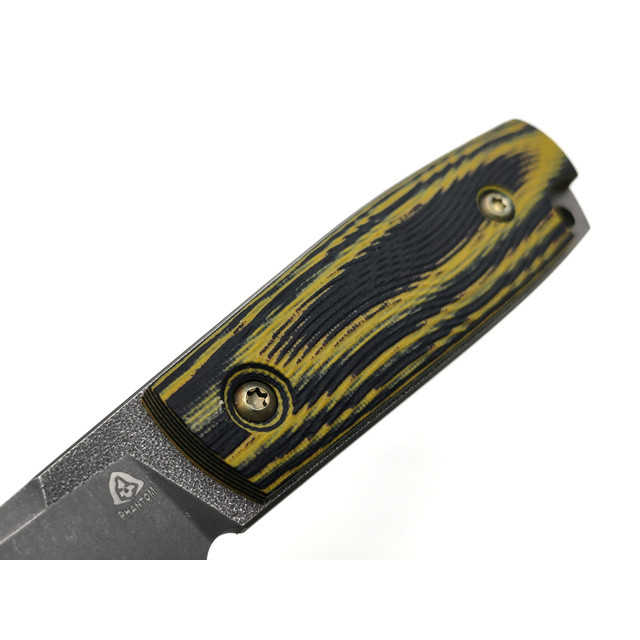 PhantomTools нож Puukko M сталь K110 блэквош, рукоять G10 black-yellow, ножны kydex pixel