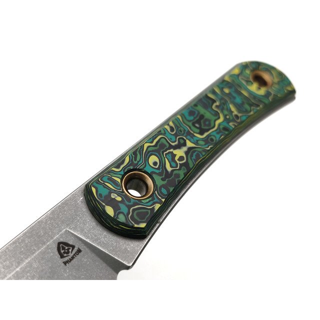 PhantomTools нож Colibri сталь ELMAX стоунвош, рукоять Chaotic carbon fiber, ножны kydex yellow
