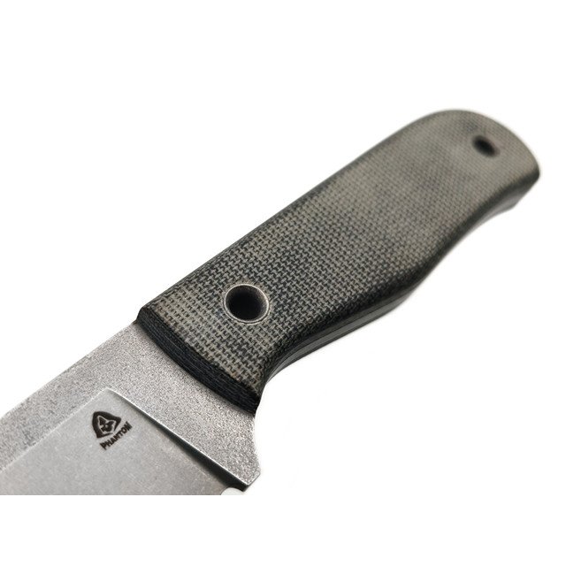 PhantomTools нож Rhino L сталь VG-10 стоунвош, рукоять Micarta black canvas, ножны kydex grey