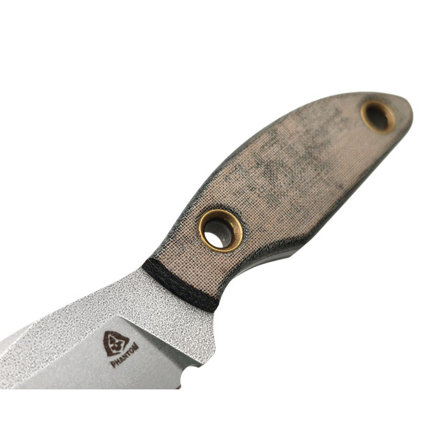 PhantomTools нож Canuck S сталь CROMAX стоунвош, рукоять Micarta OD green linen, ножны kydex black