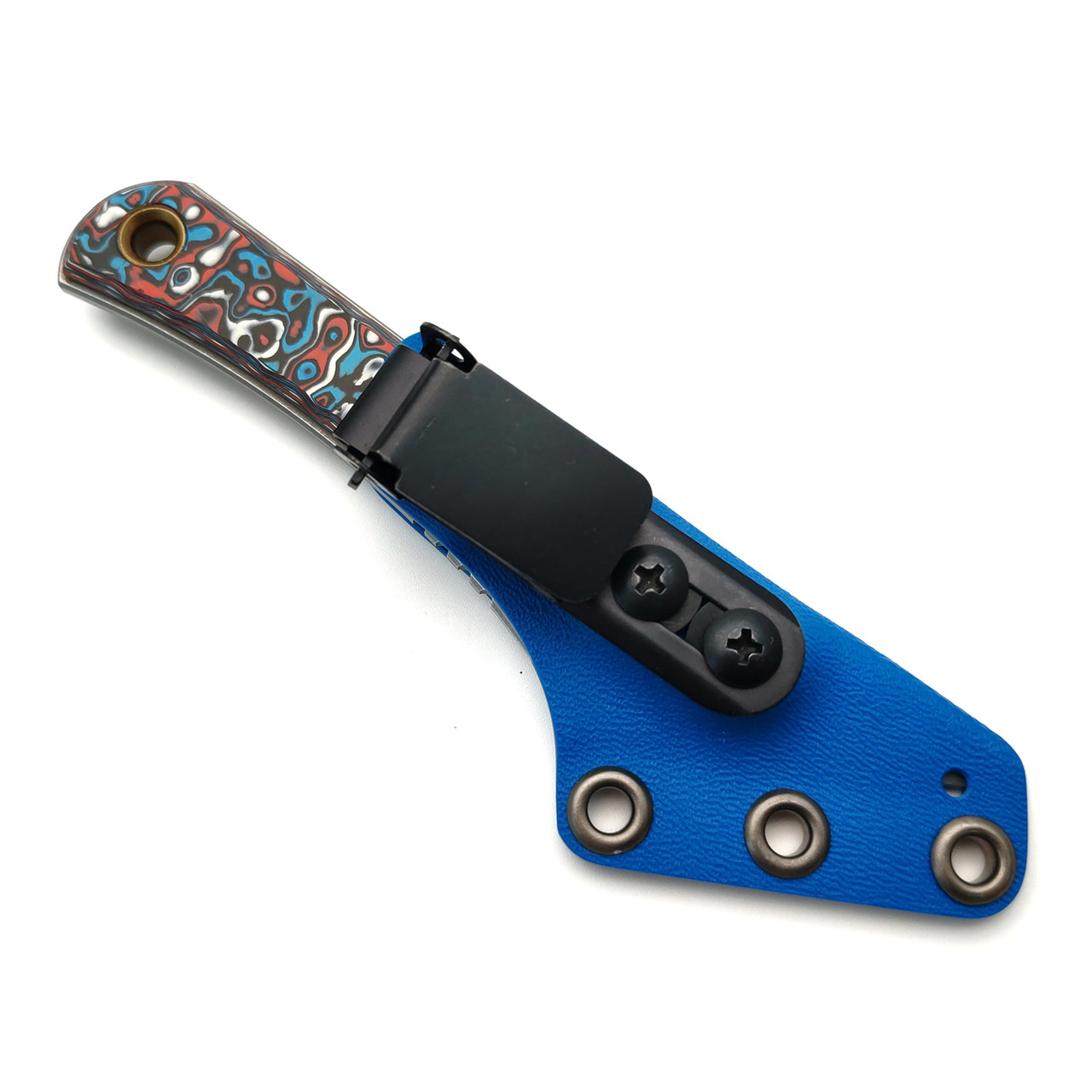 PhantomTools нож Unboxer сталь CROMAX стоунвош, рукоять Chaotic carbon fiber, ножны kydex blue