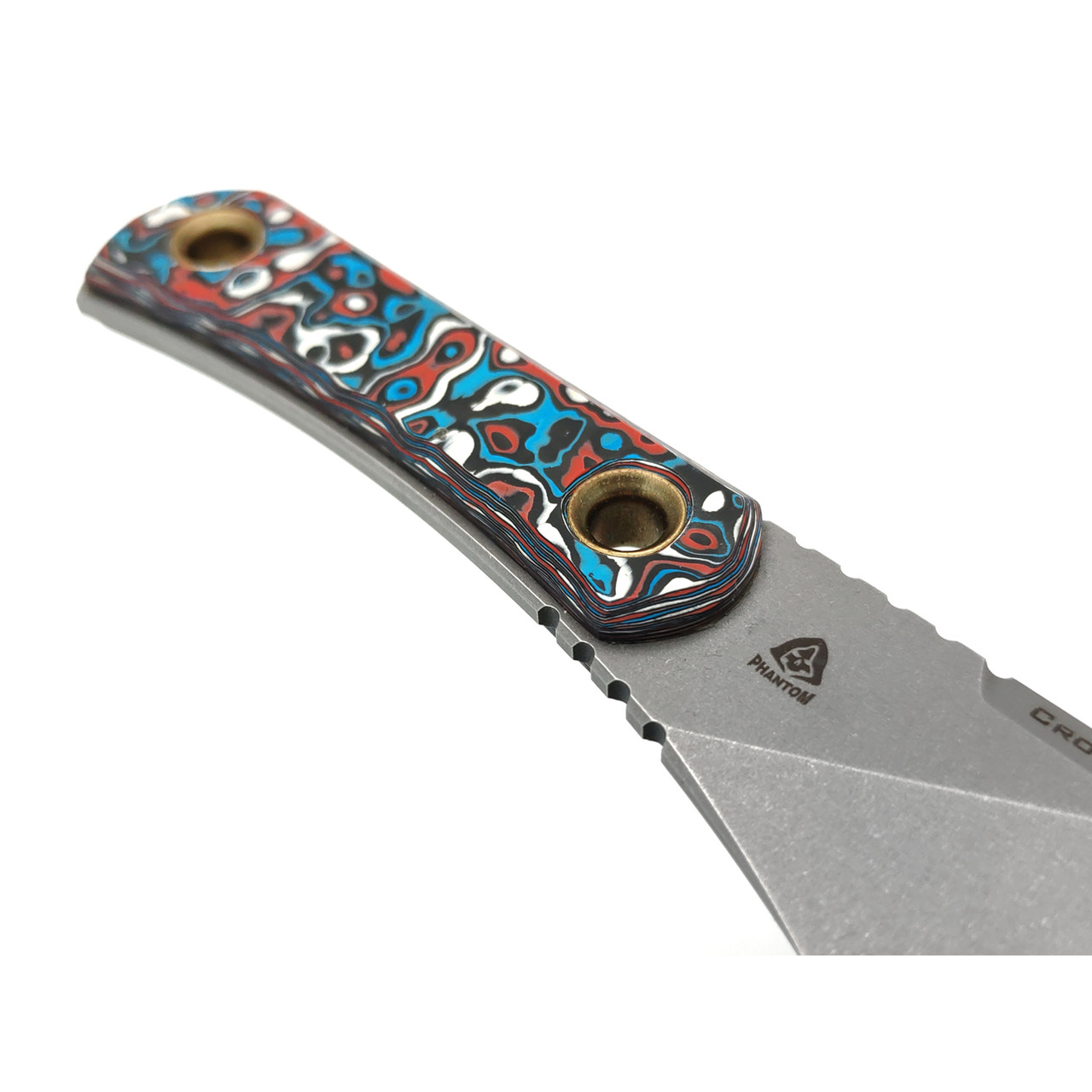 PhantomTools нож Unboxer сталь CROMAX стоунвош, рукоять Chaotic carbon fiber, ножны kydex blue