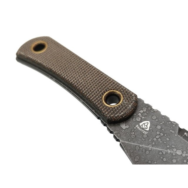 PhantomTools нож Unboxer сталь K390 dark etched, рукоять Micarta OD green canvas, ножны kydex oliva