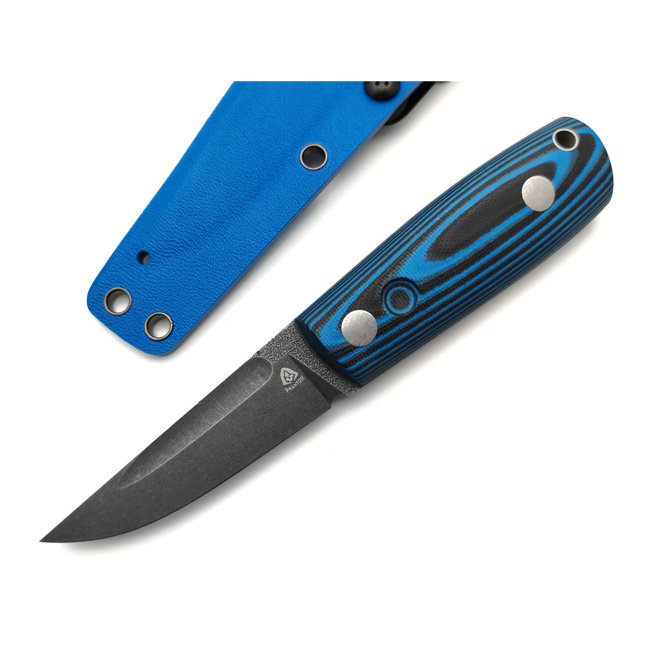PhantomTools нож Puukko M сталь K110 блэквош, рукоять G10 black-blue, ножны kydex blue