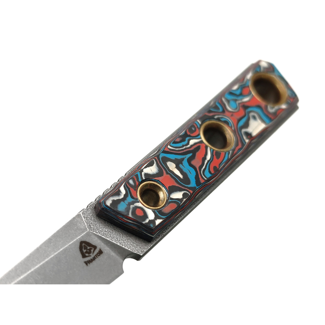 PhantomTools нож Kwaiken micro сталь CROMAX стоунвош, рукоять Chaotic carbon fiber, ножны kydex blue