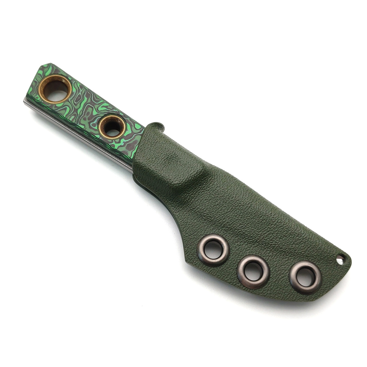 PhantomTools нож Kwaiken micro сталь CROMAX стоунвош, рукоять Chaotic carbon fiber, ножны kydex oliva