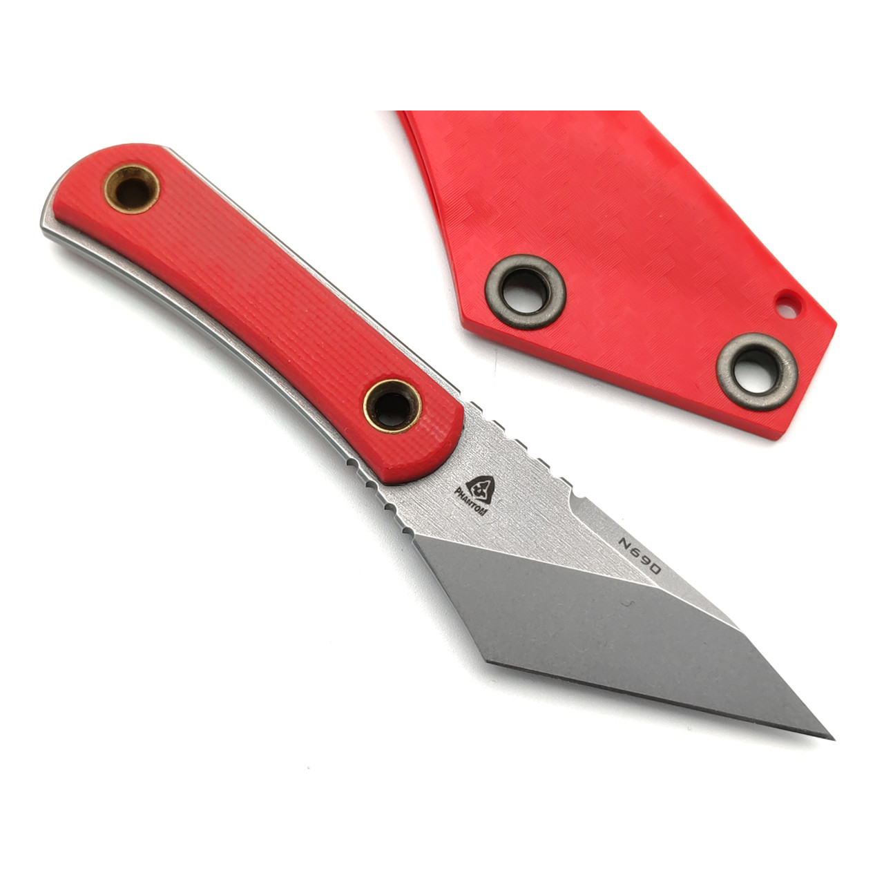 PhantomTools нож Unboxer mini сталь N690 стоунвош, рукоять G10 red, ножны kydex carbon red