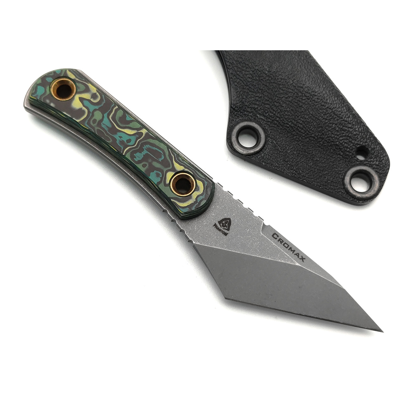 PhantomTools нож Unboxer mini сталь CROMAX стоунвош, рукоять Chaotic carbon fiber, ножны kydex black