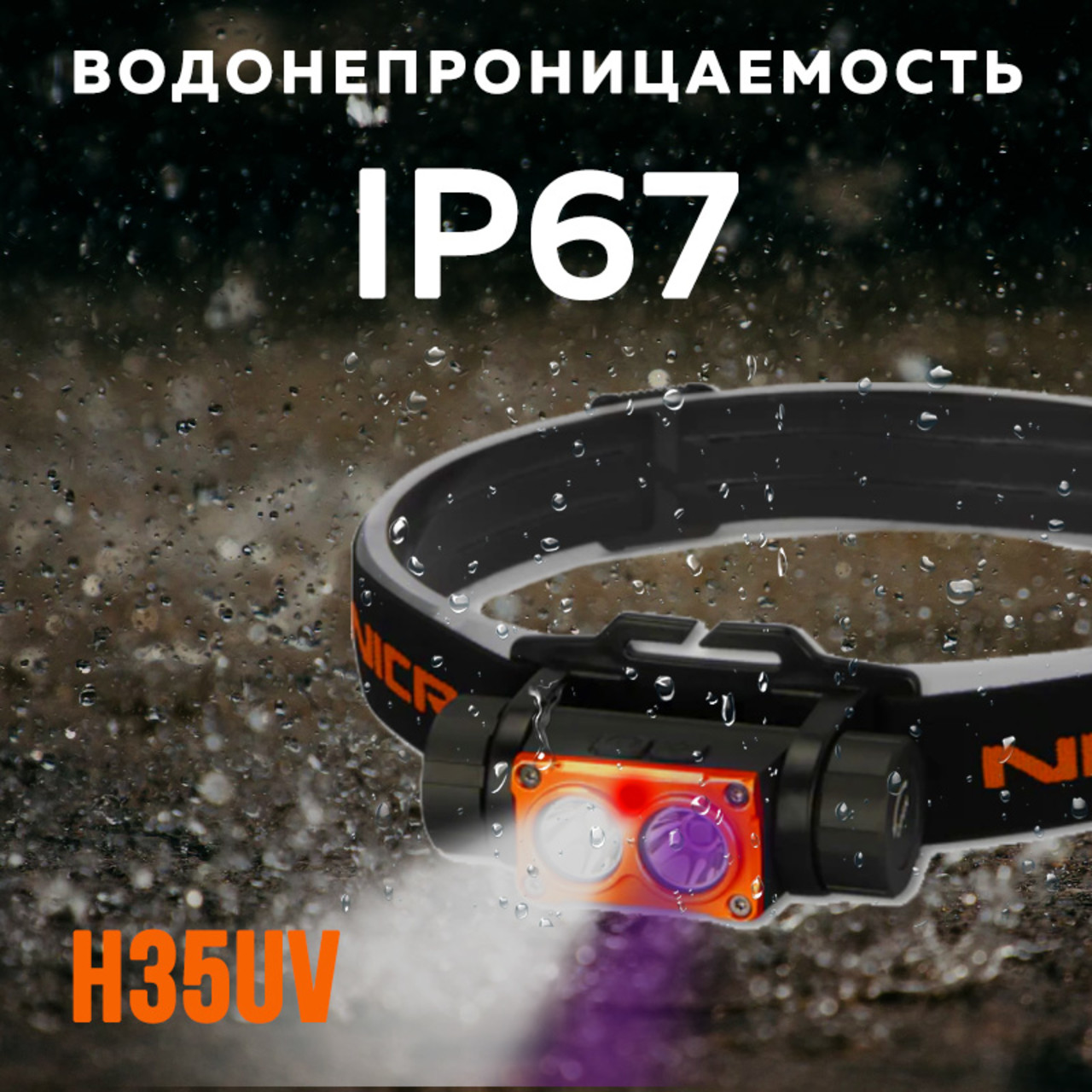 NICRON светодиодный налобный двухлучевой фонарик с УФ H35UV 1000LM IPX7
