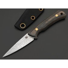 Кирилл Козлов нож Прямой сталь Aus-10Co худ. травление, рукоять Micarta grey & olive, латунь