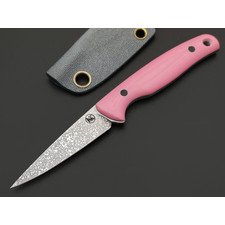 Кирилл Козлов нож Сверчок сталь Aus-10Co худ. травление, рукоять G10 pink, carbon fiber black