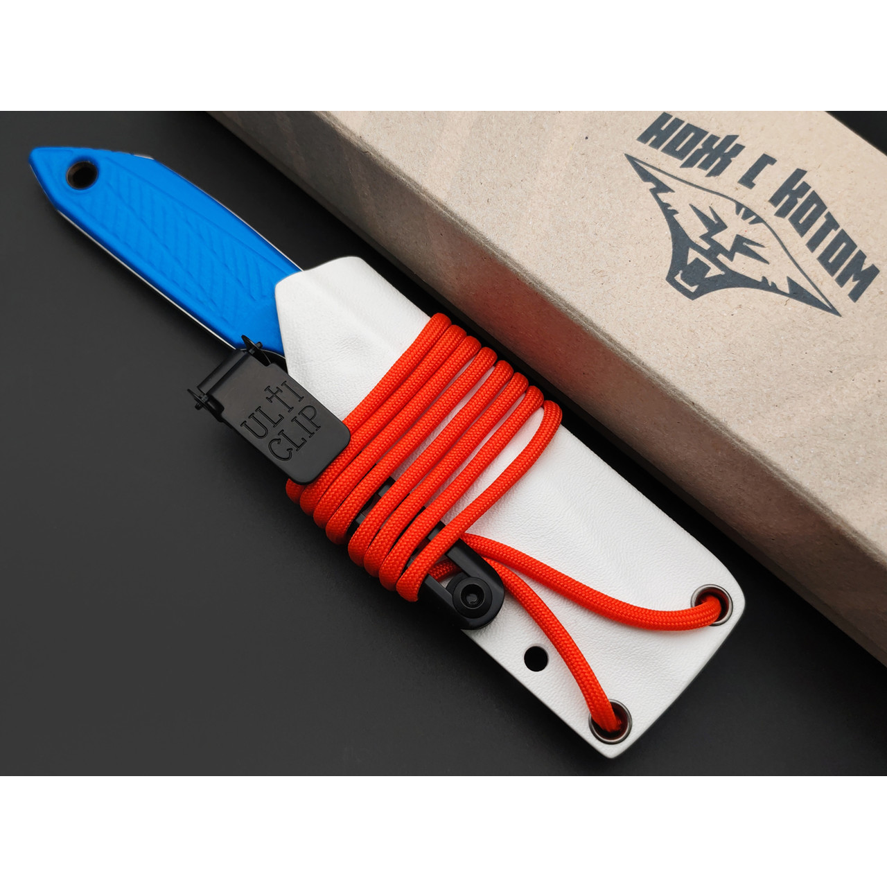 Нож с Котом Зенит сталь VG-10 satin, рукоять G10 blue, kydex white
