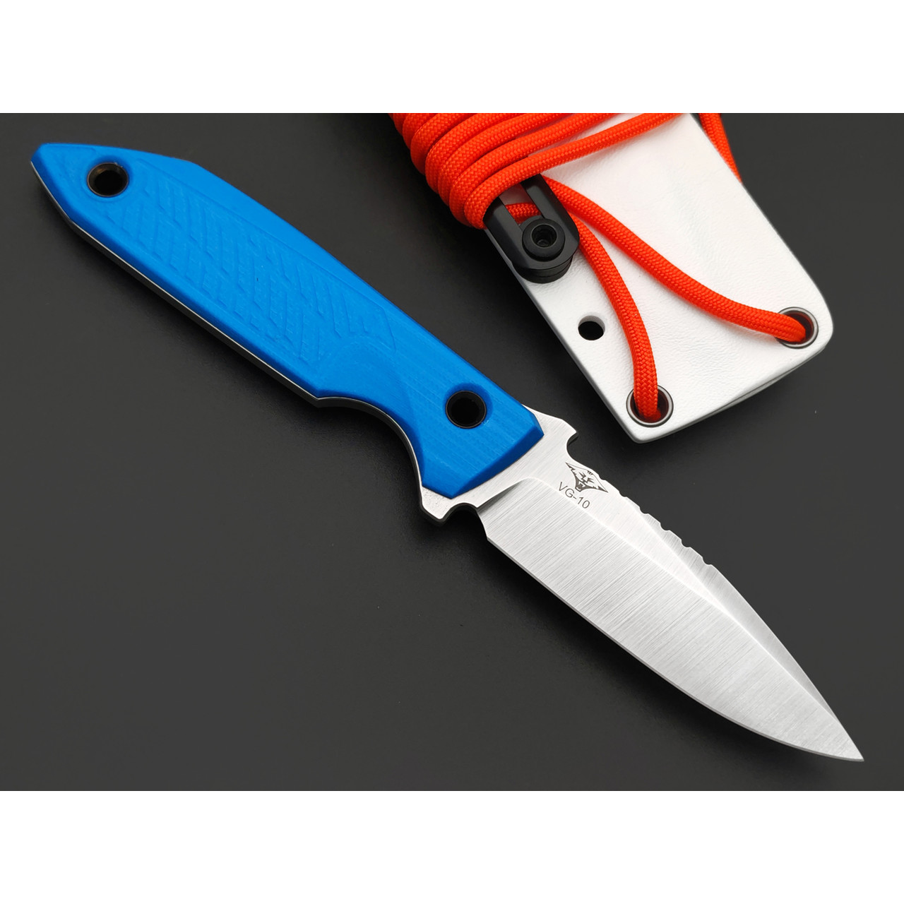 Нож с Котом Зенит сталь VG-10 satin, рукоять G10 blue, kydex white