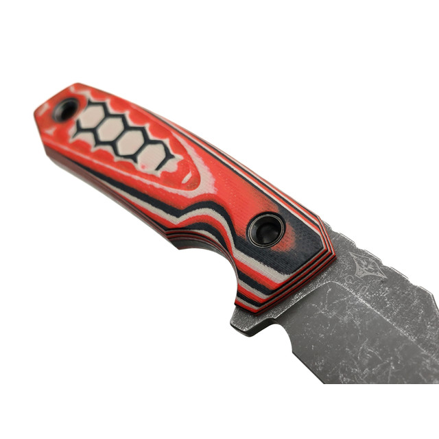 Нож с Котом Скрелинг сталь VG-10 блэквош, рукоять G10 red, black & white, kydex black