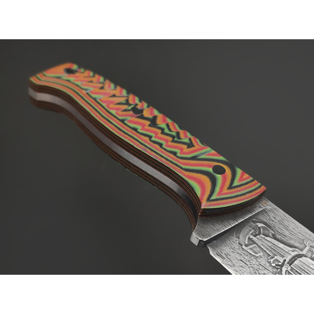 Богдан Гоготов нож NBG-104 "Red Alert: Киров" сталь PGK худ. травление, рукоять Micarta multicolor