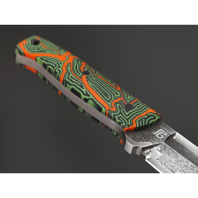 Богдан Гоготов нож NBG-95 сталь 95Х18 худ. травление, рукоять Micarta chaotic neon green & orange