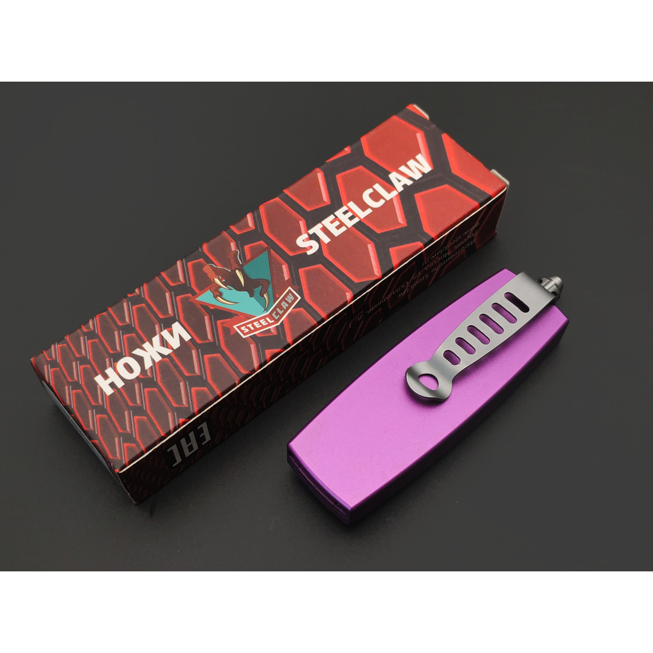 Steelclaw фронтальный нож Криптон-03 сталь D2 стоунвош, рукоять Aluminium purple