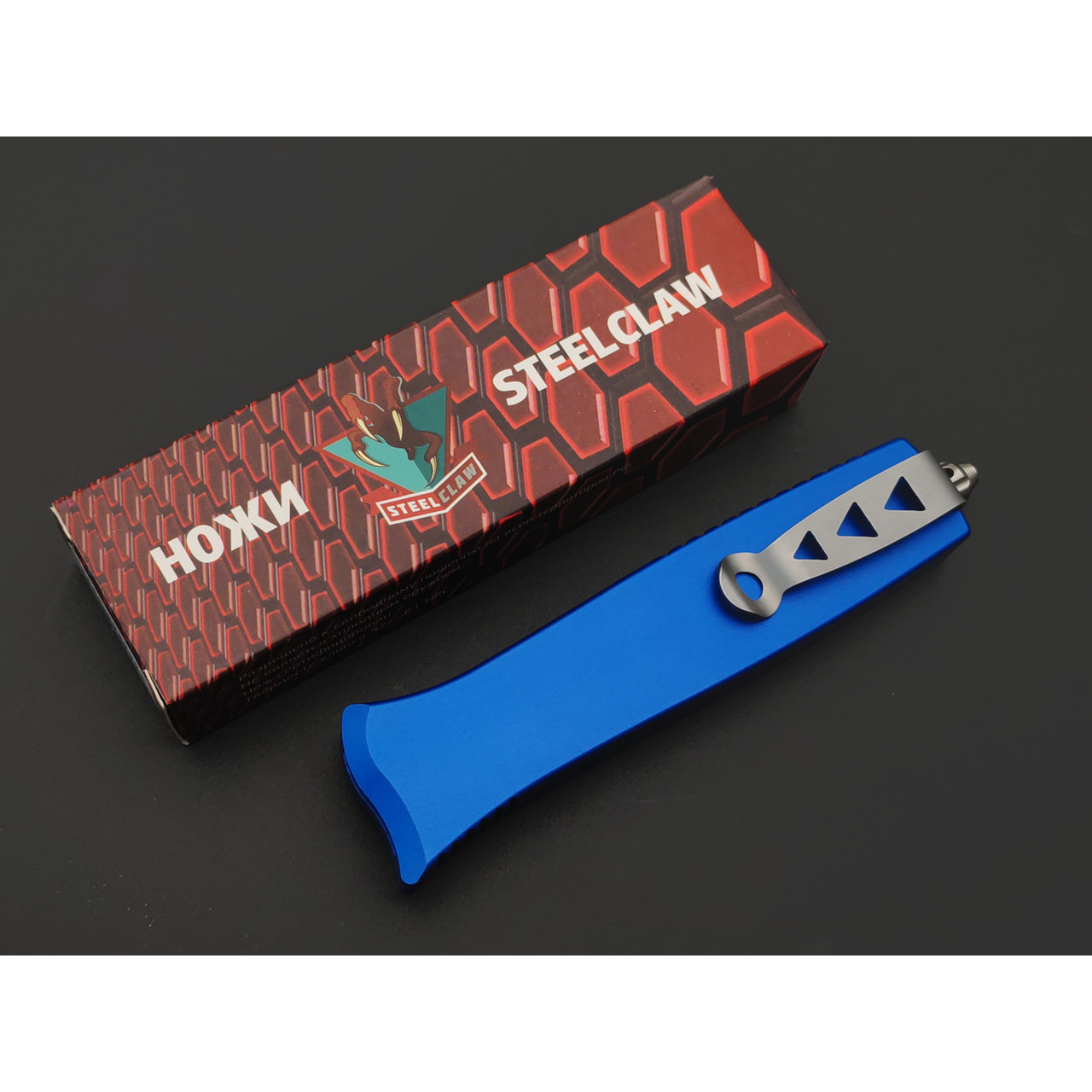 Steelclaw фронтальный нож Аргон-01 сталь D2 satin, рукоять Aluminium blue