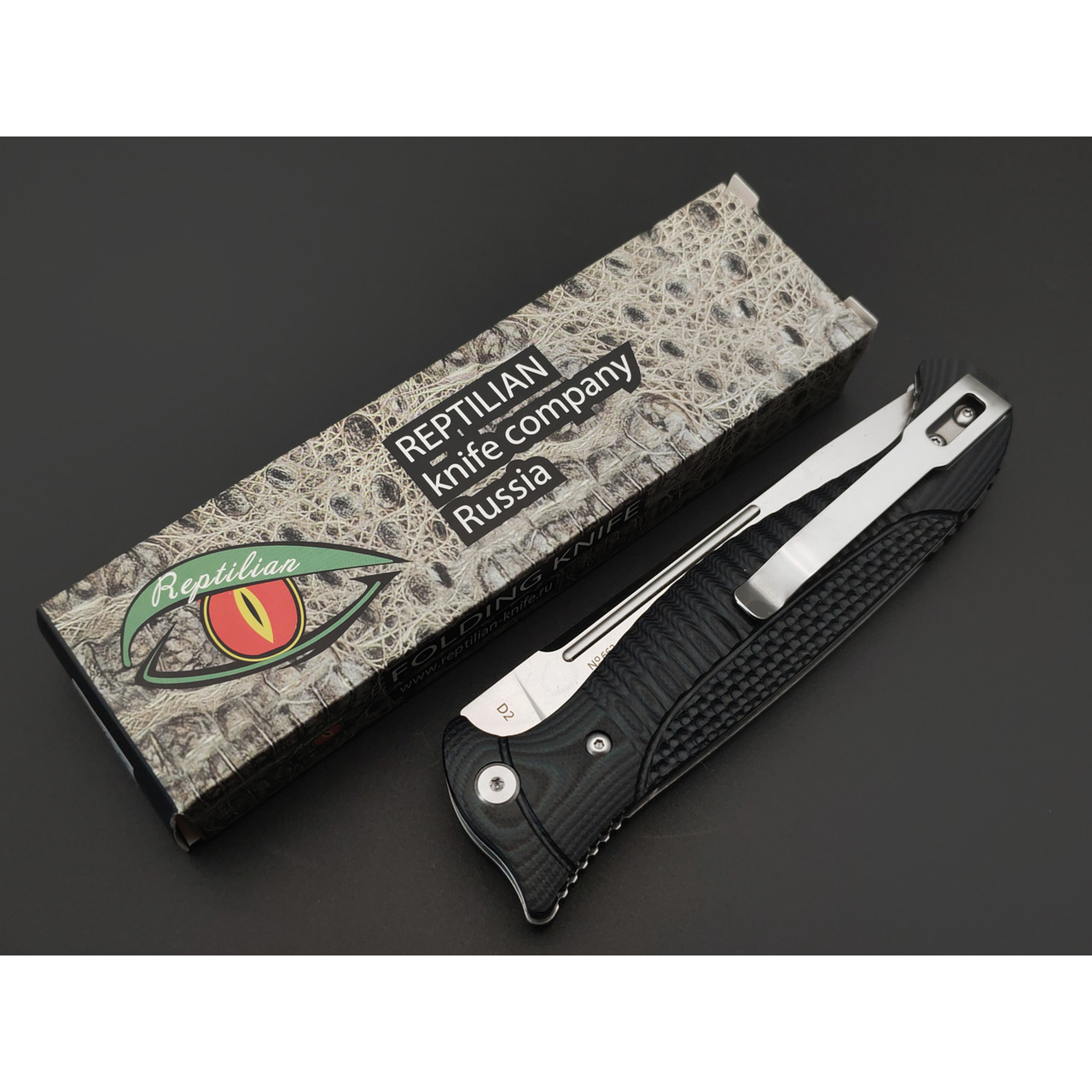 Reptilian складной нож Финка-05 сталь D2 satin, рукоять G10 black & green