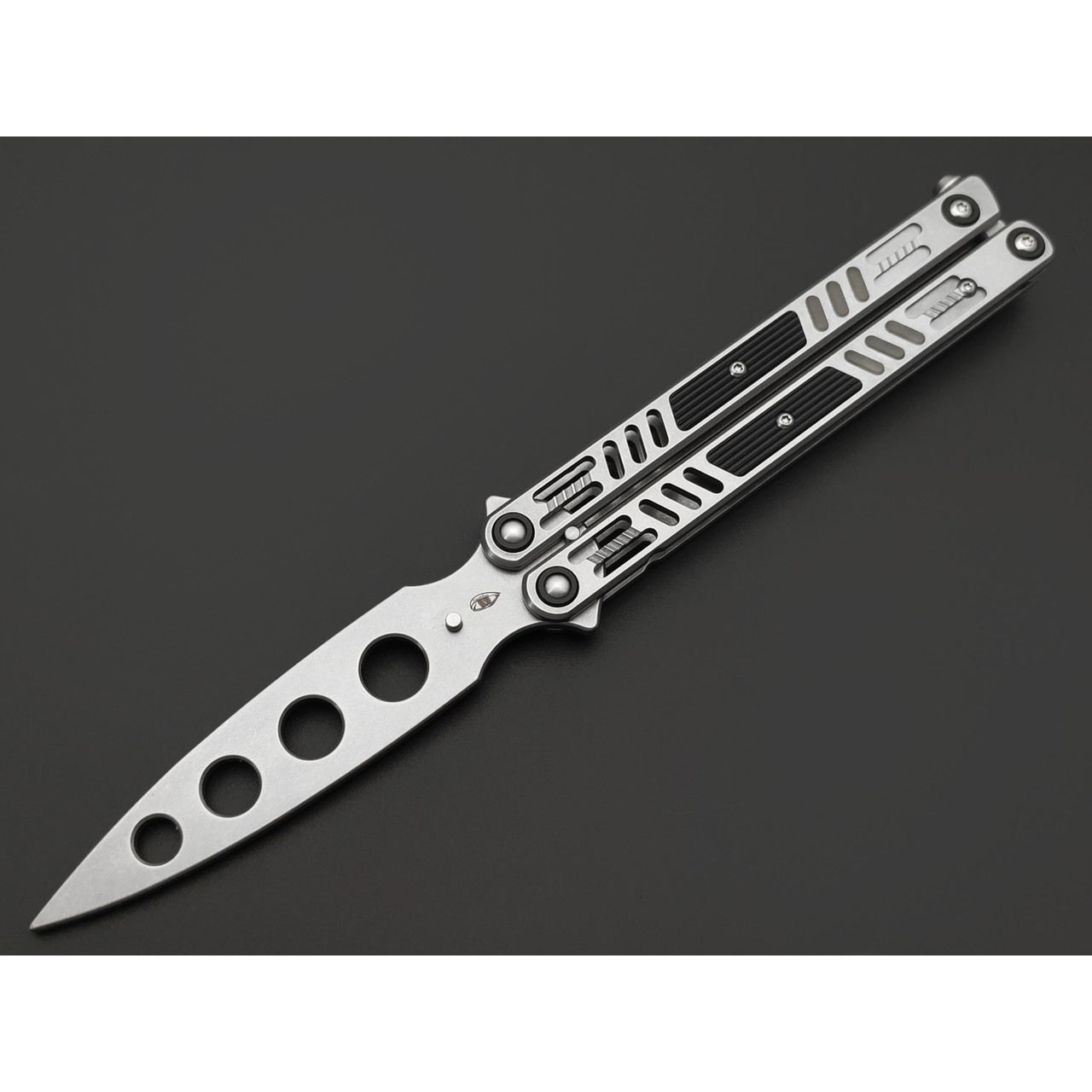 Reptilian тренировачный нож бабочка Стикс-04 сталь D2 стоунвош, рукоять Steel, aluminium, люминофор