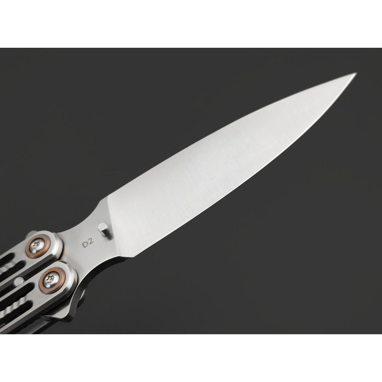 Reptilian нож бабочка Стикс-01 сталь D2 satin, рукоять Steel, aluminium, люминофор
