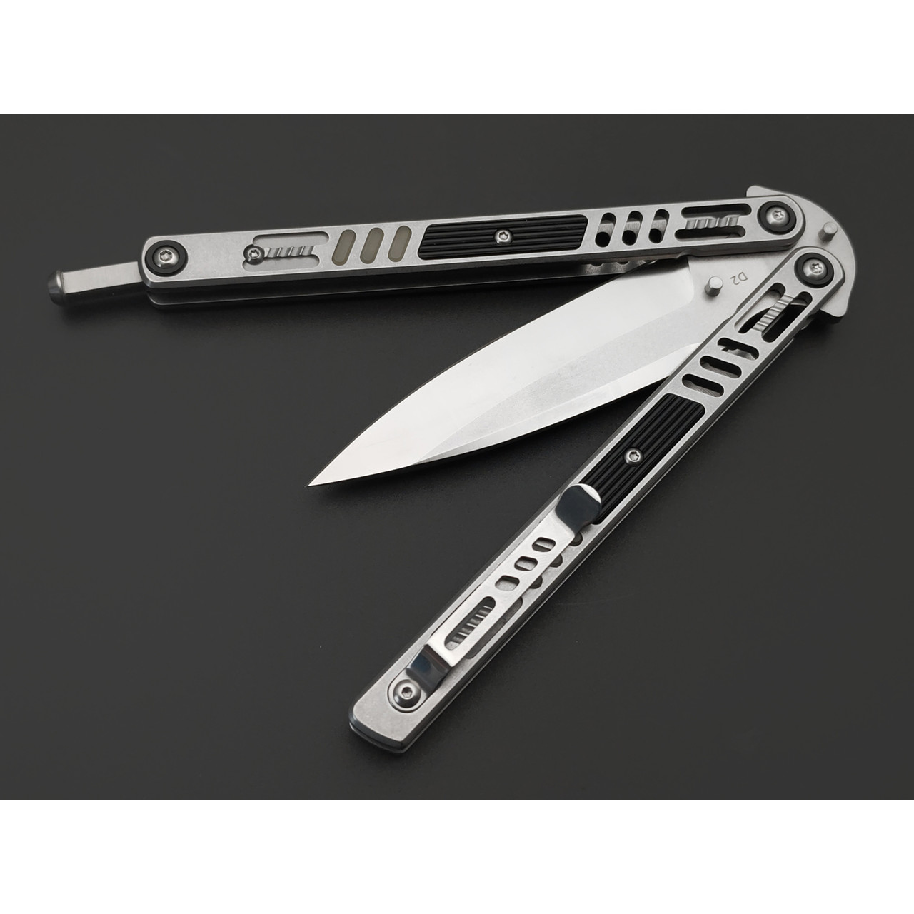 Reptilian нож бабочка Стикс-02 сталь D2 satin-стоунвош, рукоять Steel, aluminium, люминофор