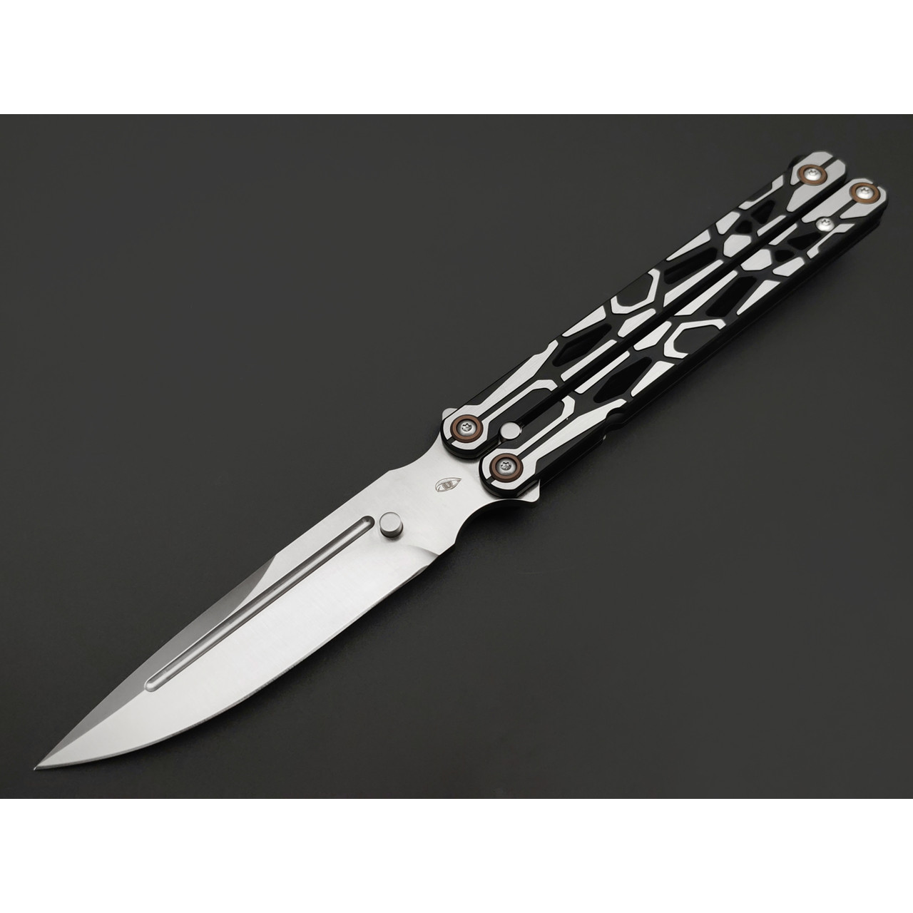 Reptilian нож бабочка Киборг-02 сталь D2 satin, рукоять Steel black