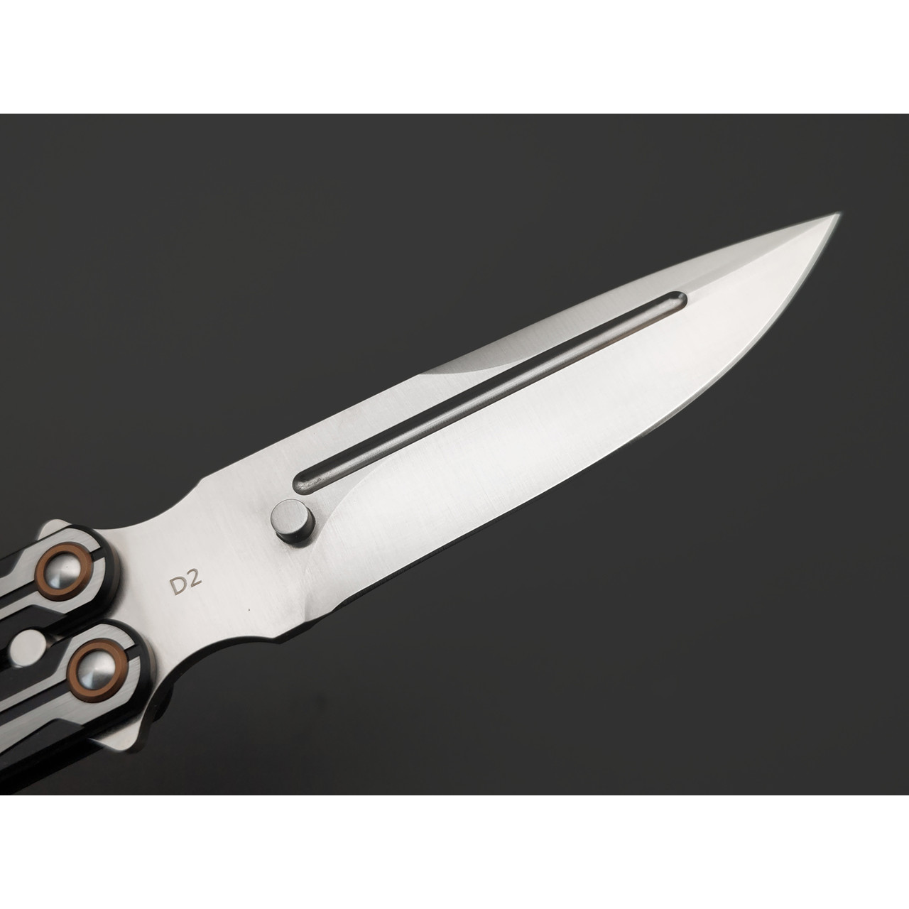 Reptilian нож бабочка Киборг-02 сталь D2 satin, рукоять Steel black
