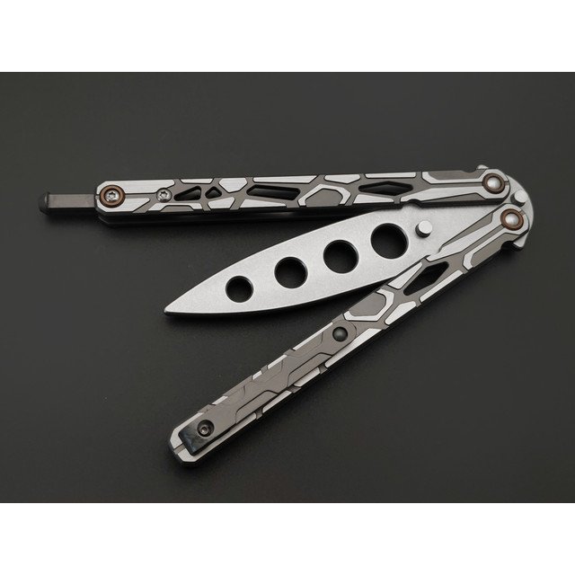 Reptilian тренировачный нож бабочка Киборг-04 сталь D2 стоунвош, рукоять Steel grey