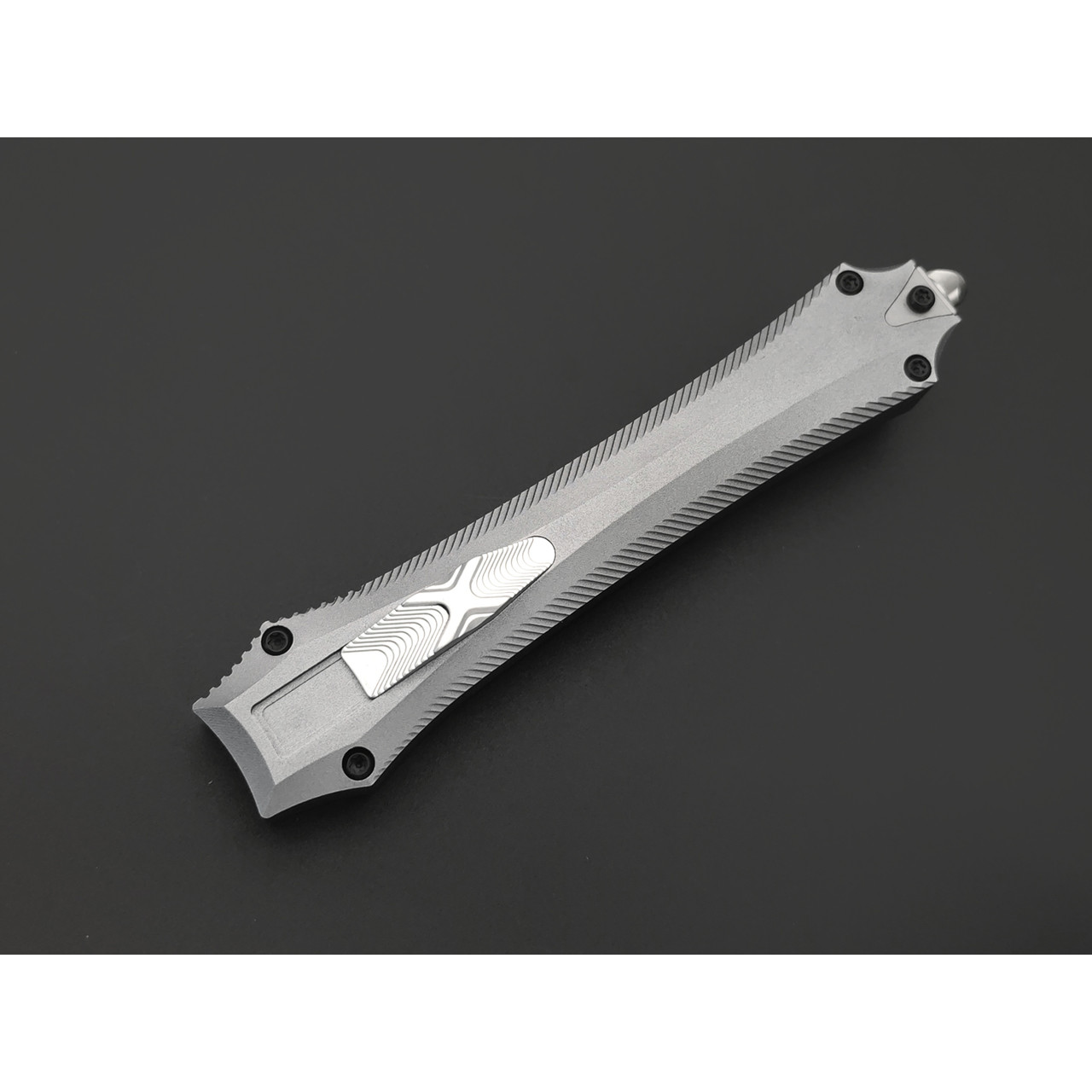 Steelclaw фронтальный нож Бретёр-01 сталь D2 satin, рукоять Aluminum grey